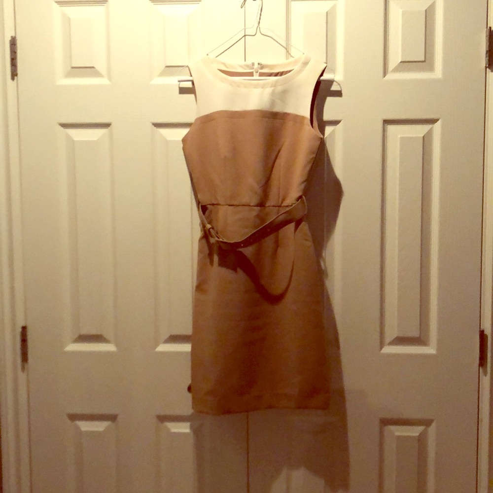 Tan &  Cream dress with belt.